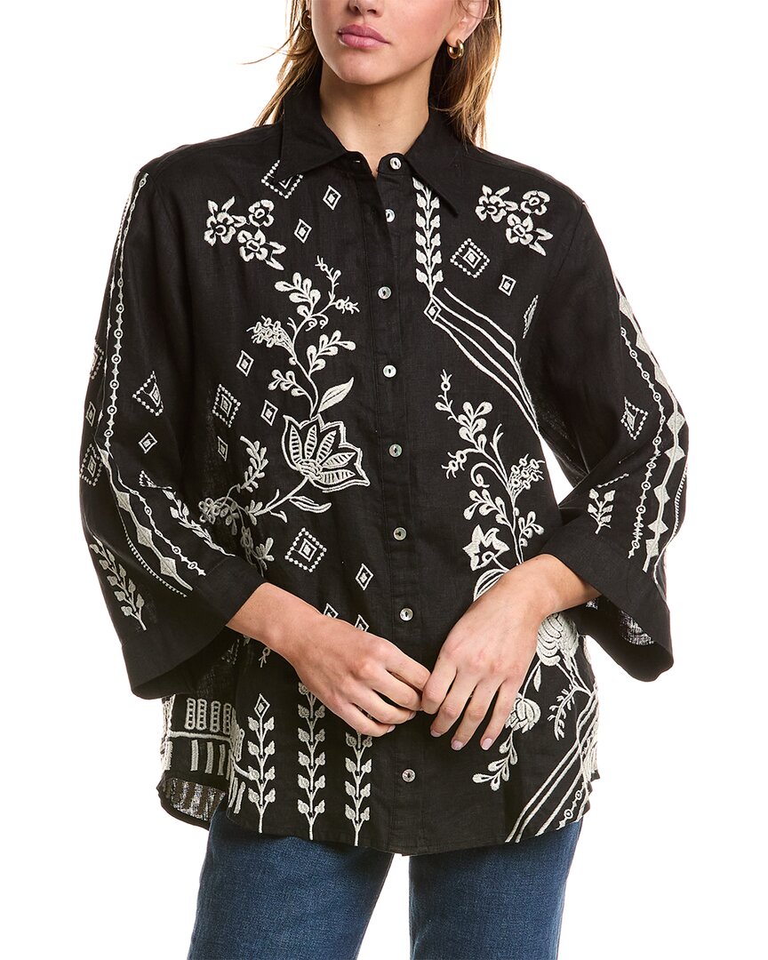 

Льняная рубашка с рукавами-кимоно Johnny Was, черный