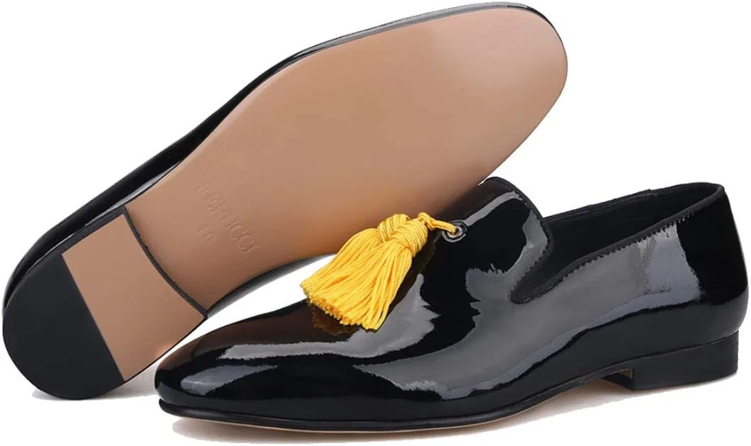 Лоферы FERUCCI Black Patent Leather Loafer with Gold Tassel Slippers Flat Prom Wedding, черный — фото 4