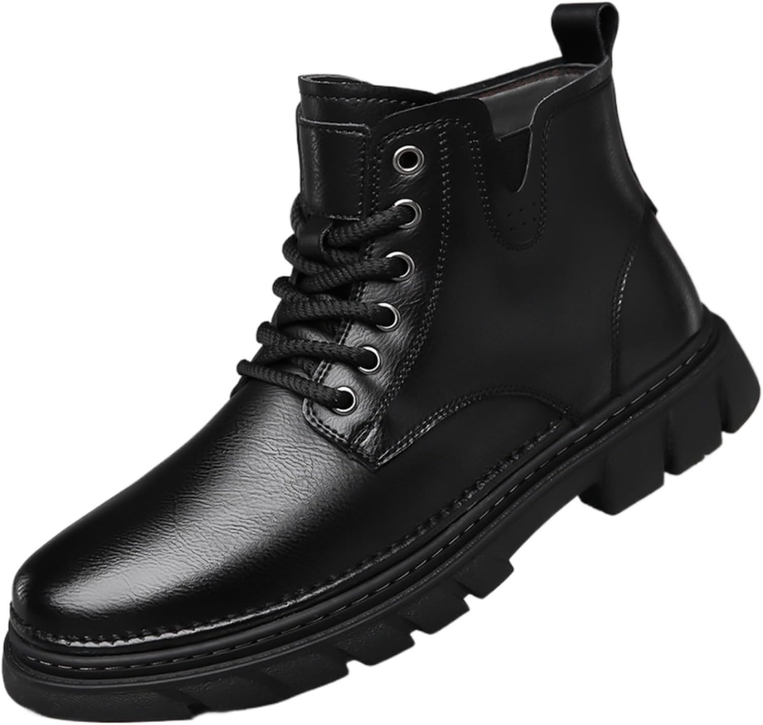 

Мужские вестерн-бутсы Azttoztto из кожи и ткани, ботинки до щиколотки с массивной подошвой, шнуровкой, зимние утепленные ботинки для мужчин, черный