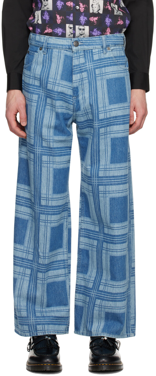 

Синие широкие джинсы Charles Jeffrey LOVERBOY, Tartan denim