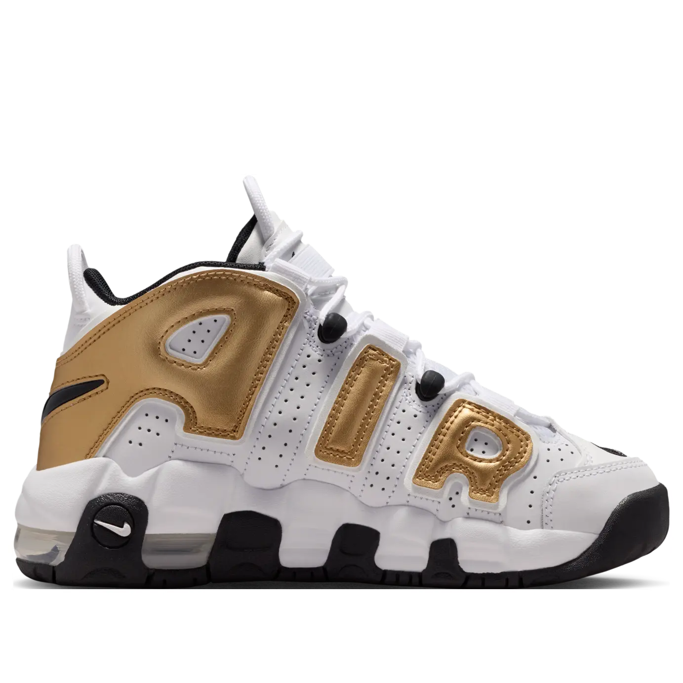 Кроссовки (GS) Nike Air More Uptempo 'White Metallic Gold Black' — фото 2