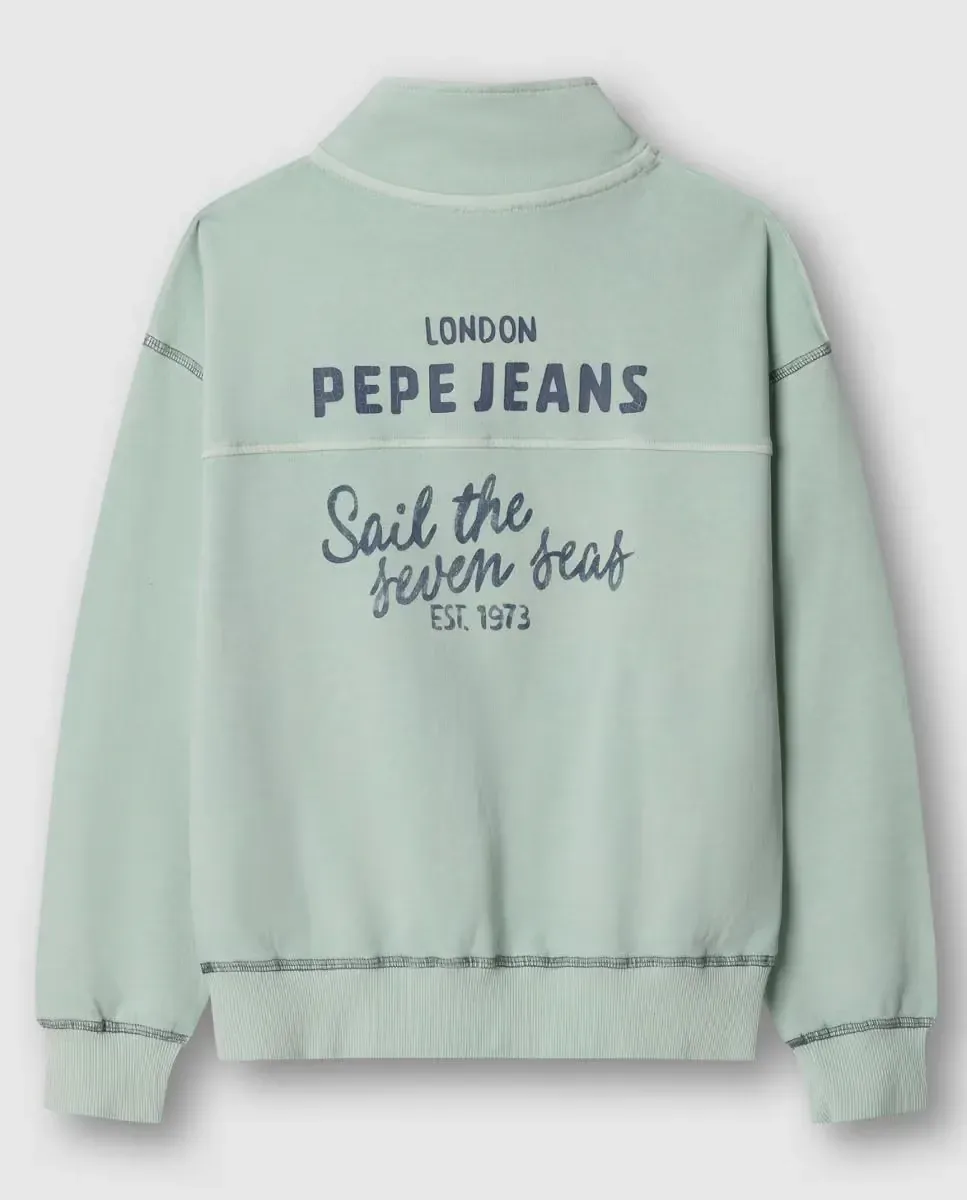 Детский свитшот Preston с половинной молнией Pepe Jeans, бирюзовый — фото 2