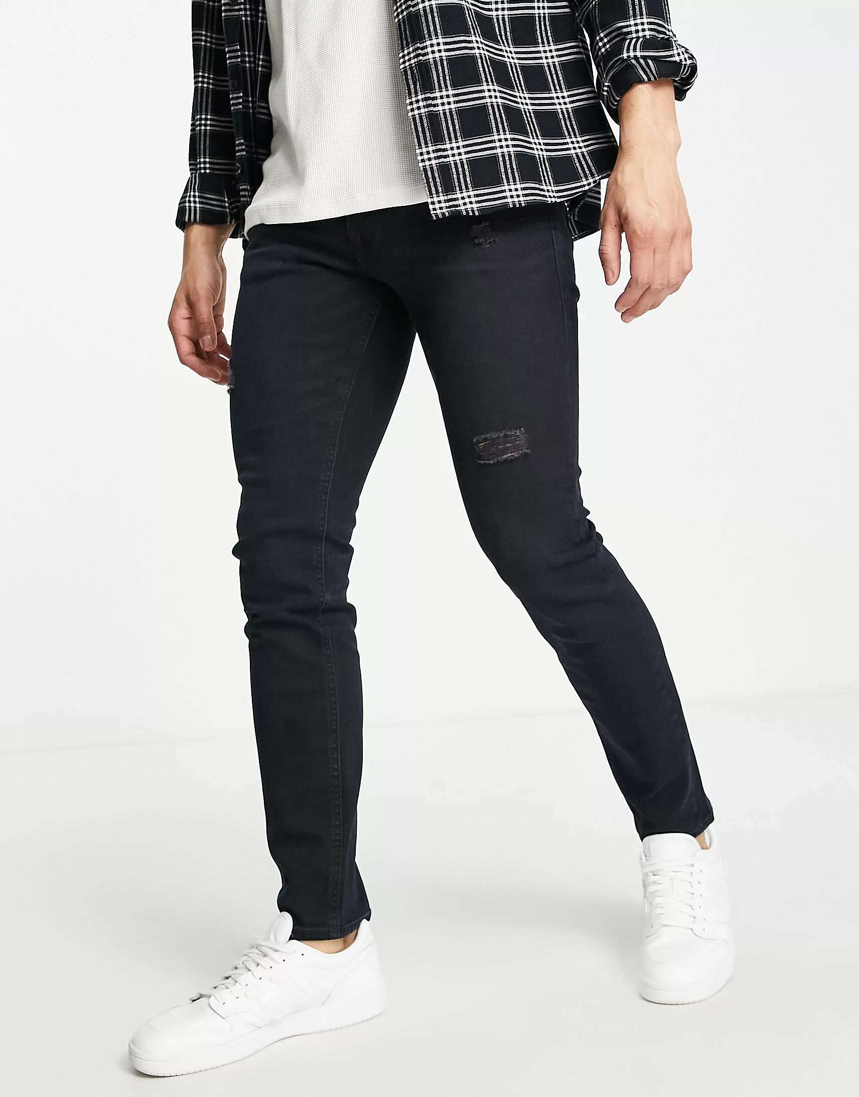 

Черные джинсы скинни Jack & Jones Intelligence Liam с рваными краями