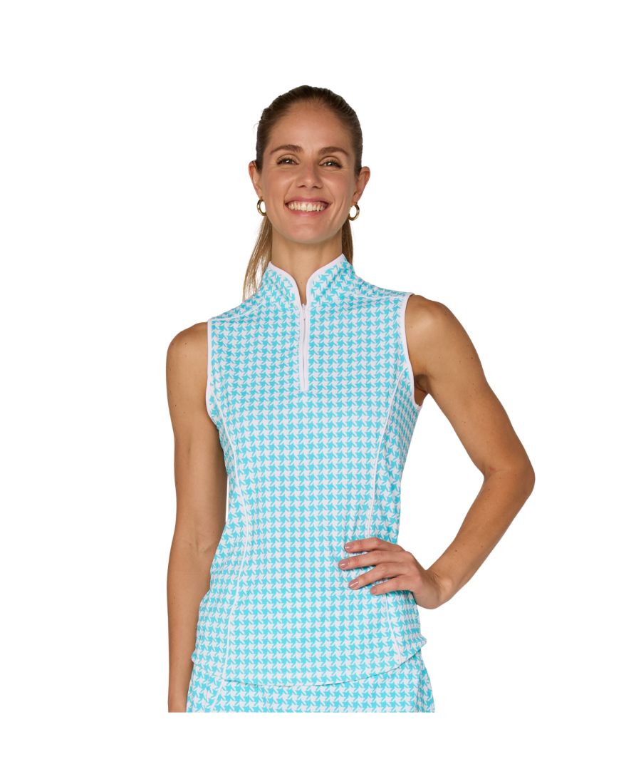 

Топ без рукавов с отложным воротником от G Lifestyle G Lifestyle Clothing, Carib. Turq houndstooth