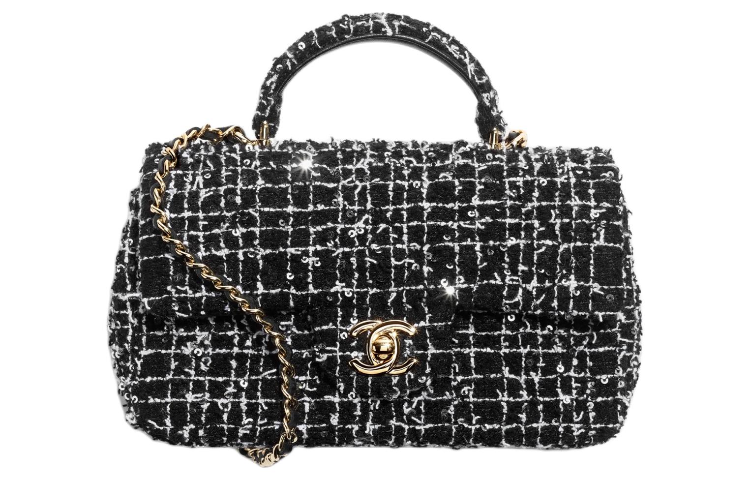 

CHANEL Классический клатч из хлопкового твила с мягкой шерстяной отделкой миниатюрная женская сумка через плечо черно-белая
