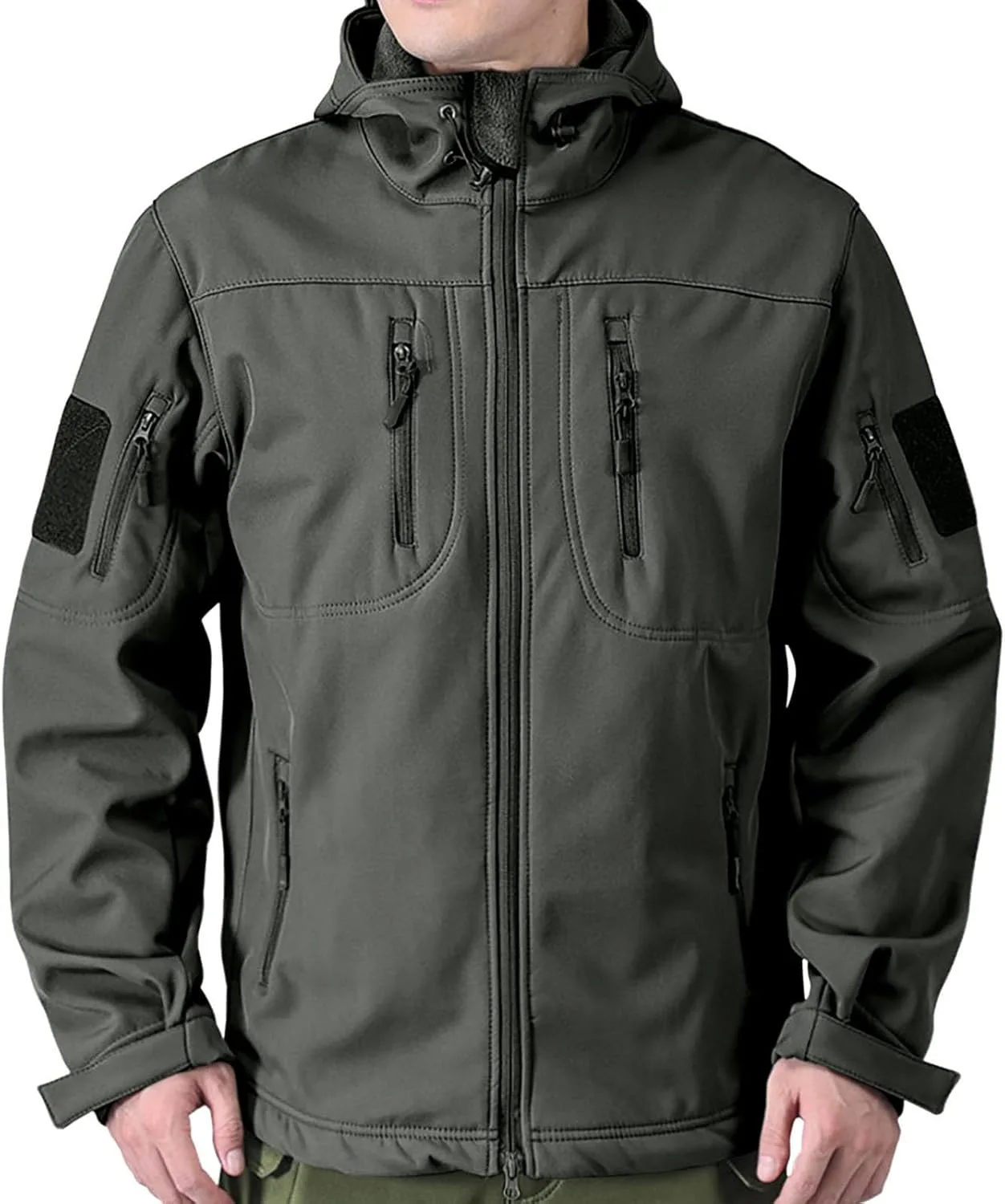 Мужская военная тактическая куртка с флисовой подкладкой Soft Shell, зимнее пальто с капюшоном и множеством карманов Generic, серый — фото 2