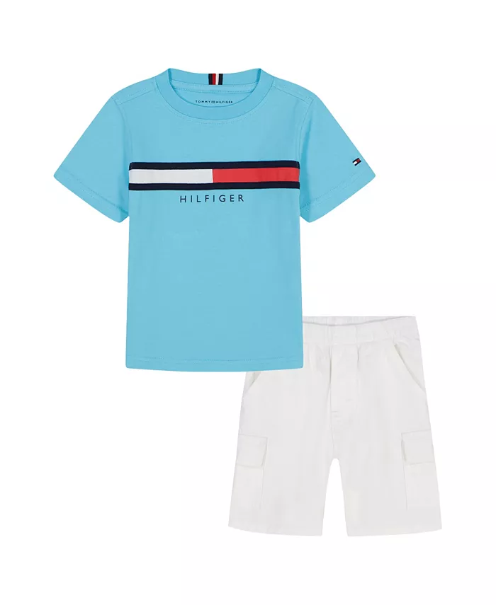 

Детский комплект для мальчиков: футболка с круглым вырезом Global Stripe и шорты из твила (2 предмета) Tommy Hilfiger