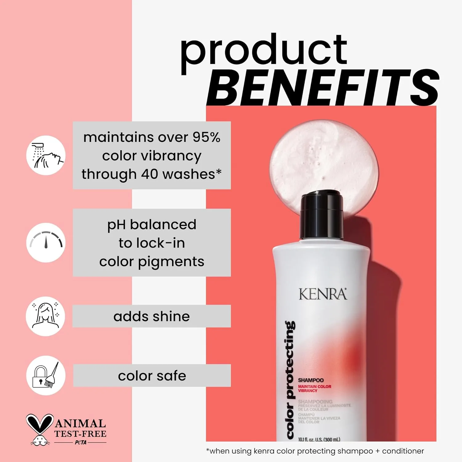 Шампунь Kenra Color Protecting для защиты цвета, сохраняет более 95% яркости после 40 смываний, усиливает блеск, pH-баланс, для всех типов волос 1000 мл (.) — фото 2