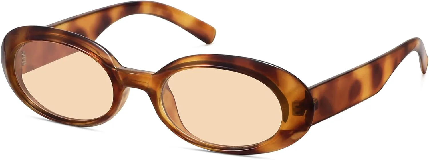 

Солнцезащитные очки WOWSUN в стиле ретро, ​​овальные, для женщин, модные, винтажные, 90-х, маленькие, с защитой от УФ-излучения, Amber Frame/Light Brown Lens