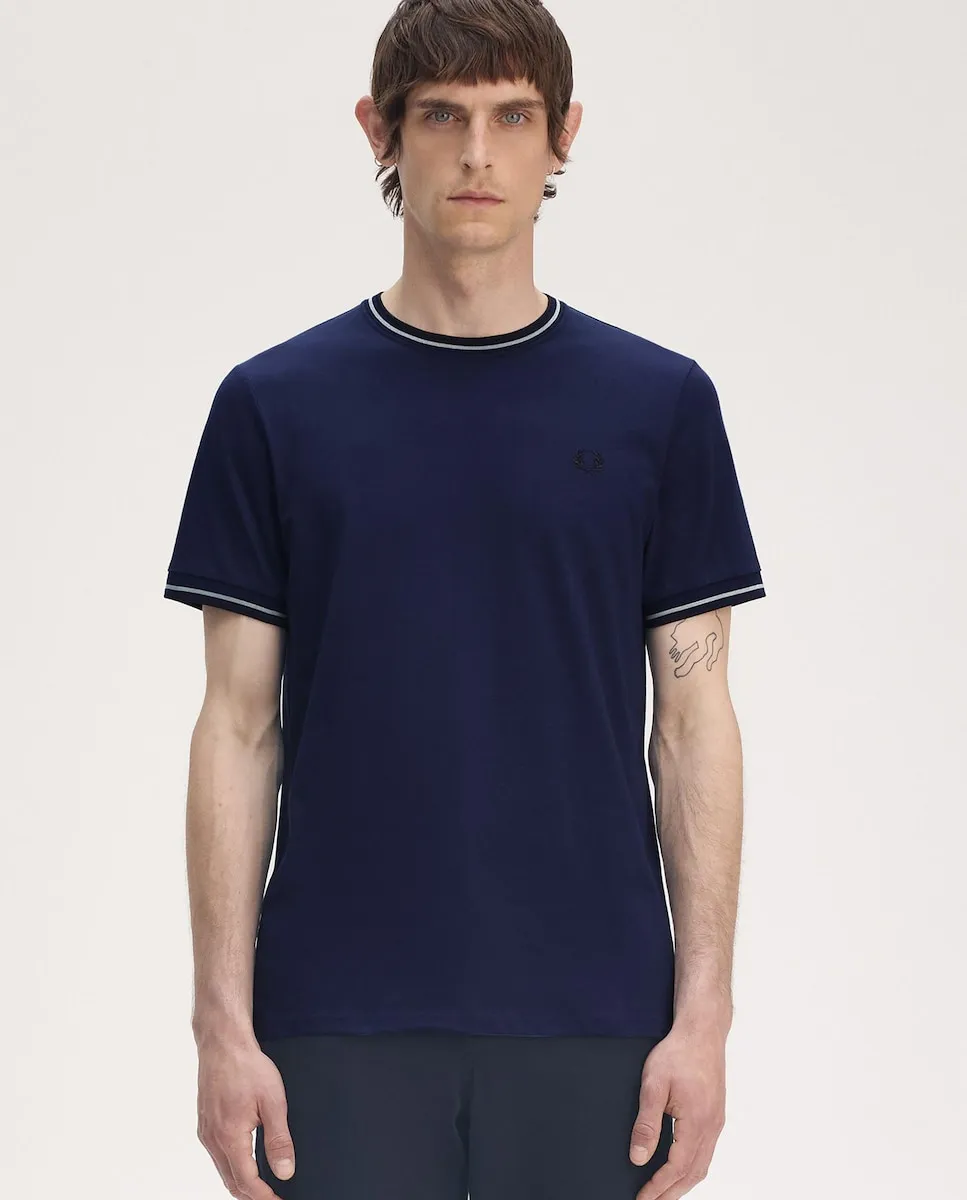 

Мужская футболка с коротким рукавом и отделкой с двумя полосками Fred Perry, синий