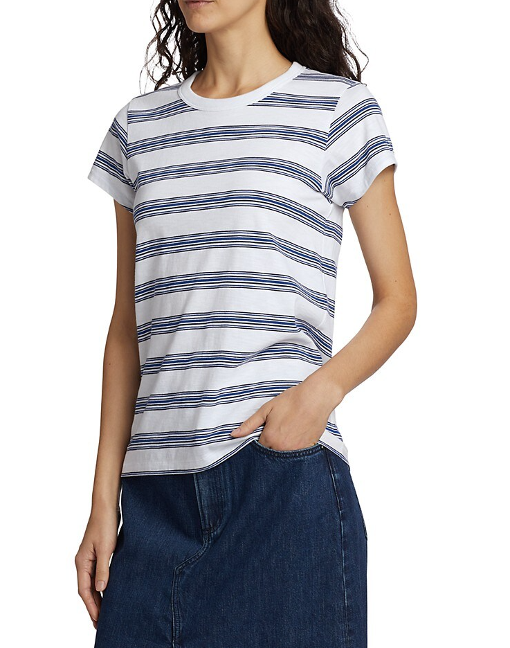 

Rag & Bone Женская футболка Slub Tee Белая синяя полосатая футболка Easy Fit из хлопка
