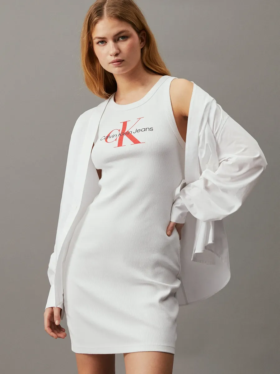 

Платье-блузка Calvin Klein Jeans "ARCHIVAL MONOLOGO RIB TANK DRESS", с надписью-логотипом, белый