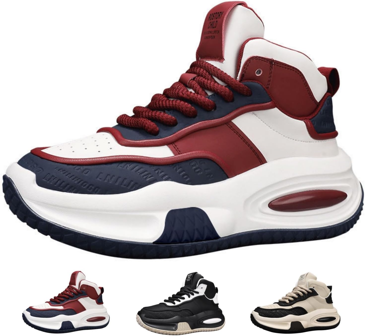 

Высокие кроссовки MACEFIL для мужчин и женщин с массивной подошвой, модные, повседневные, спортивные, удобные, обувные, белый/красный