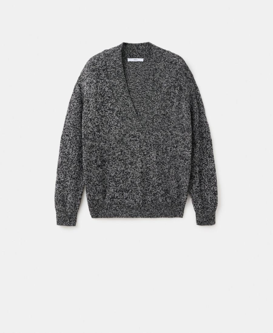 

Женский свитер с V-образным вырезом и вкраплениями MANGO, Black