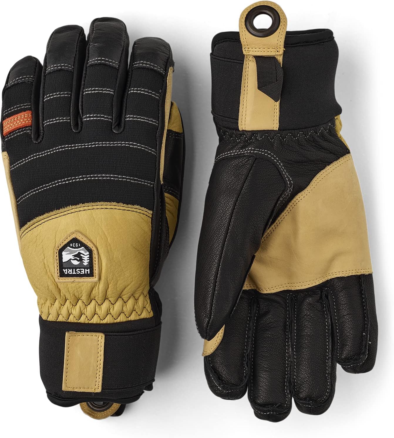 

Перчатки Hestra Unisex Army Leather Ascent с пятью пальцами, с подкладкой, ветрозащитные перчатки для альпинизма и скалолазания для мужчин и женщин, Black / Light Brown