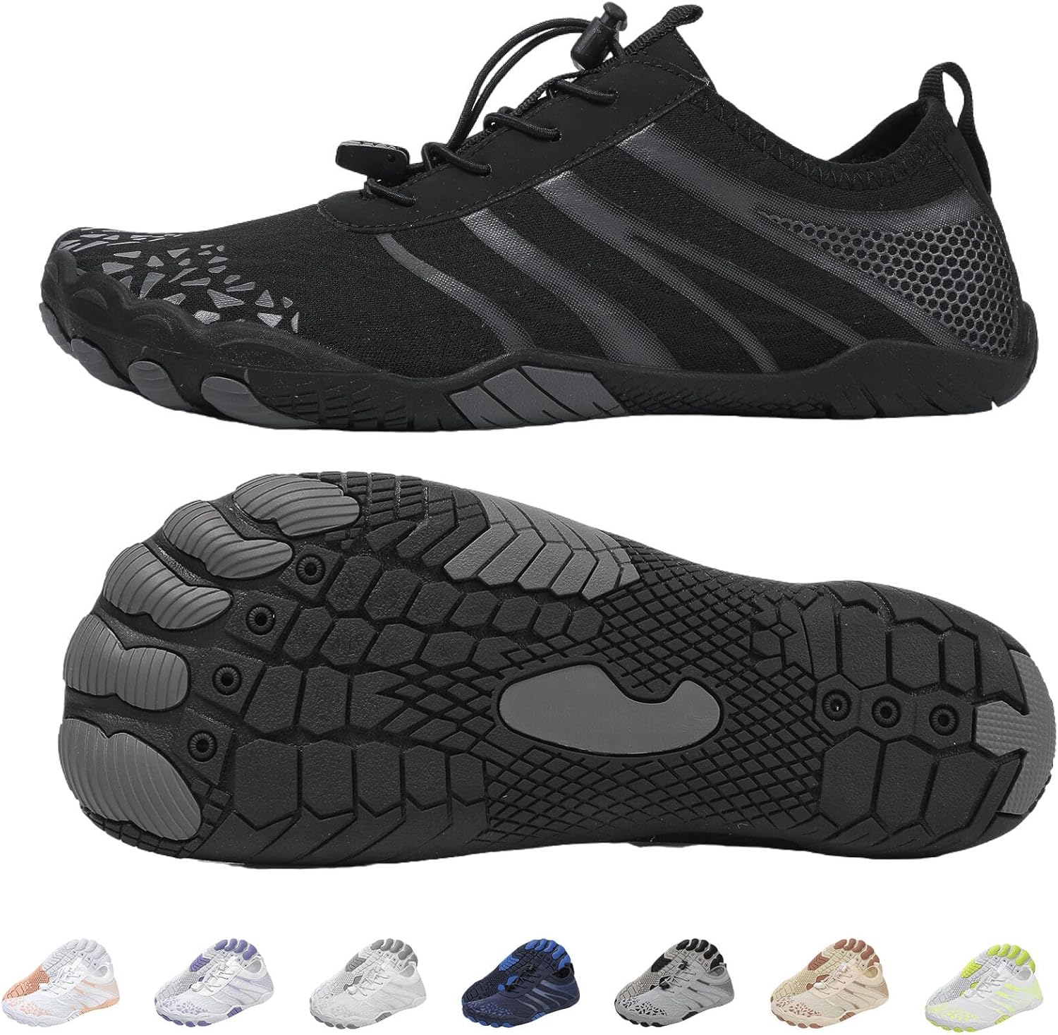 

Горные кроссовки для ходьбы для мужчин и женщин, с широкой носочной частью, противоскользящие, для бега, пляжа, плавания и бассейна Kiyenus, черный