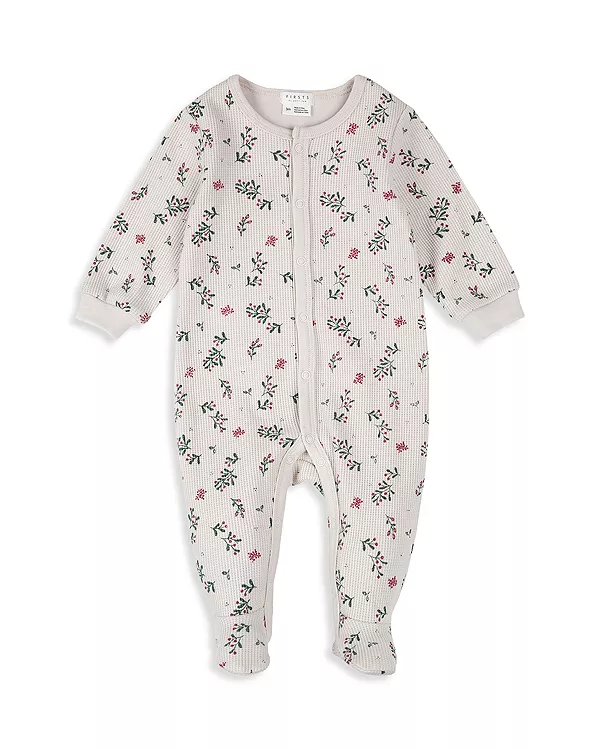 

Детский комбинезончик для девочек с принтом в виде листьев падуба. Firsts By Petit Lem, бежевый