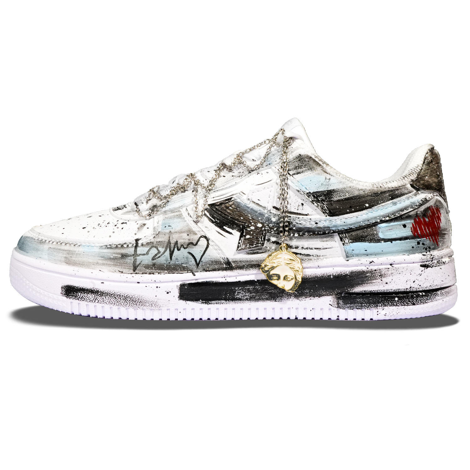 

XTEP Air Force One нескользящие амортизирующие износостойкие низкие скейтерские кроссовки мужские черно-белые, цвет Black White