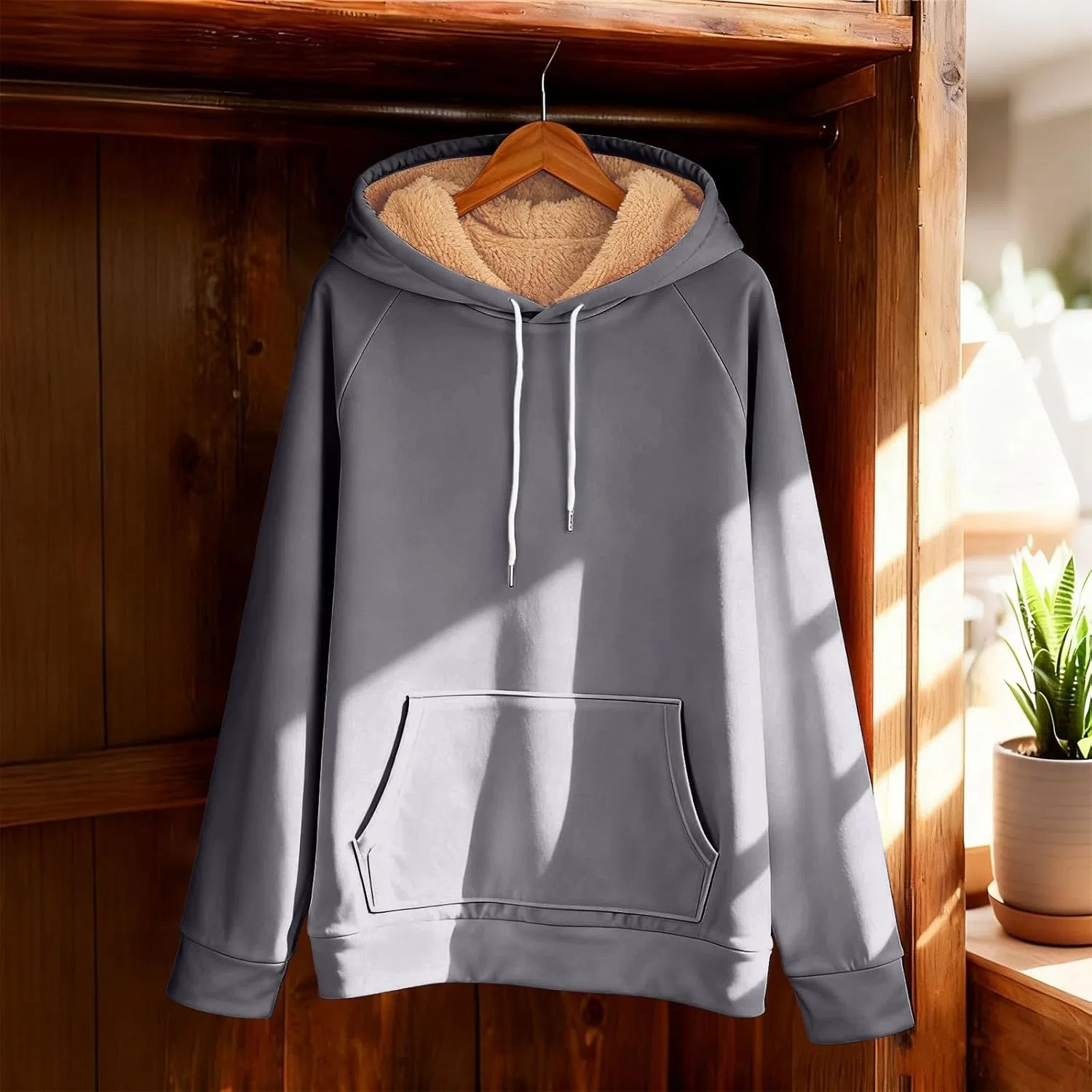 Мужская активная толстовка на молнии с флисом и шерпой, Grey — фото 4