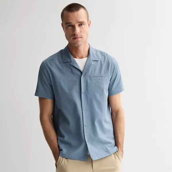 

Мужская фактурная рубашка с воротником-стойкой Flx, цвет chesapeake blue