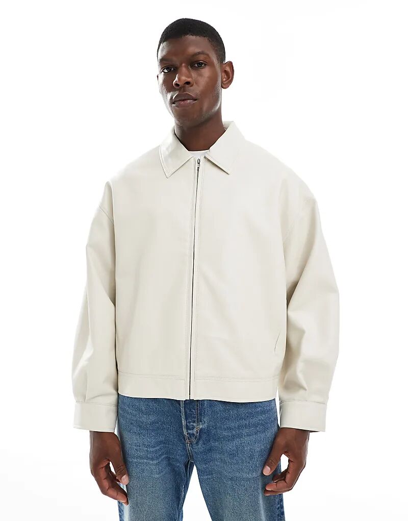 

Куртка Харрингтон свободного кроя из искусственной кожи ASOS DESIGN цвета «камень»