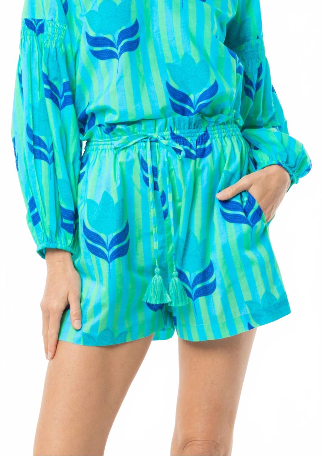 

Карли в полоску и с тюльпановым принтом шорты в бирюзовом тюльпане Bindu