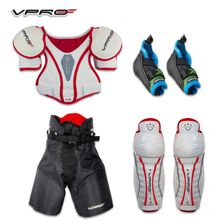 

He Jiagong Детский набор защиты для хоккея с шайбой, комплект экипировки: нагрудник, налокотники, наколенники, перчатки, шорты, шлем [4 предмета] M