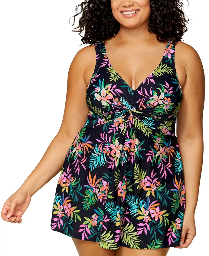 

Купальное платье с закрученной передней частью и косточками Magnolia Plus Size Island Escape, мультиколор