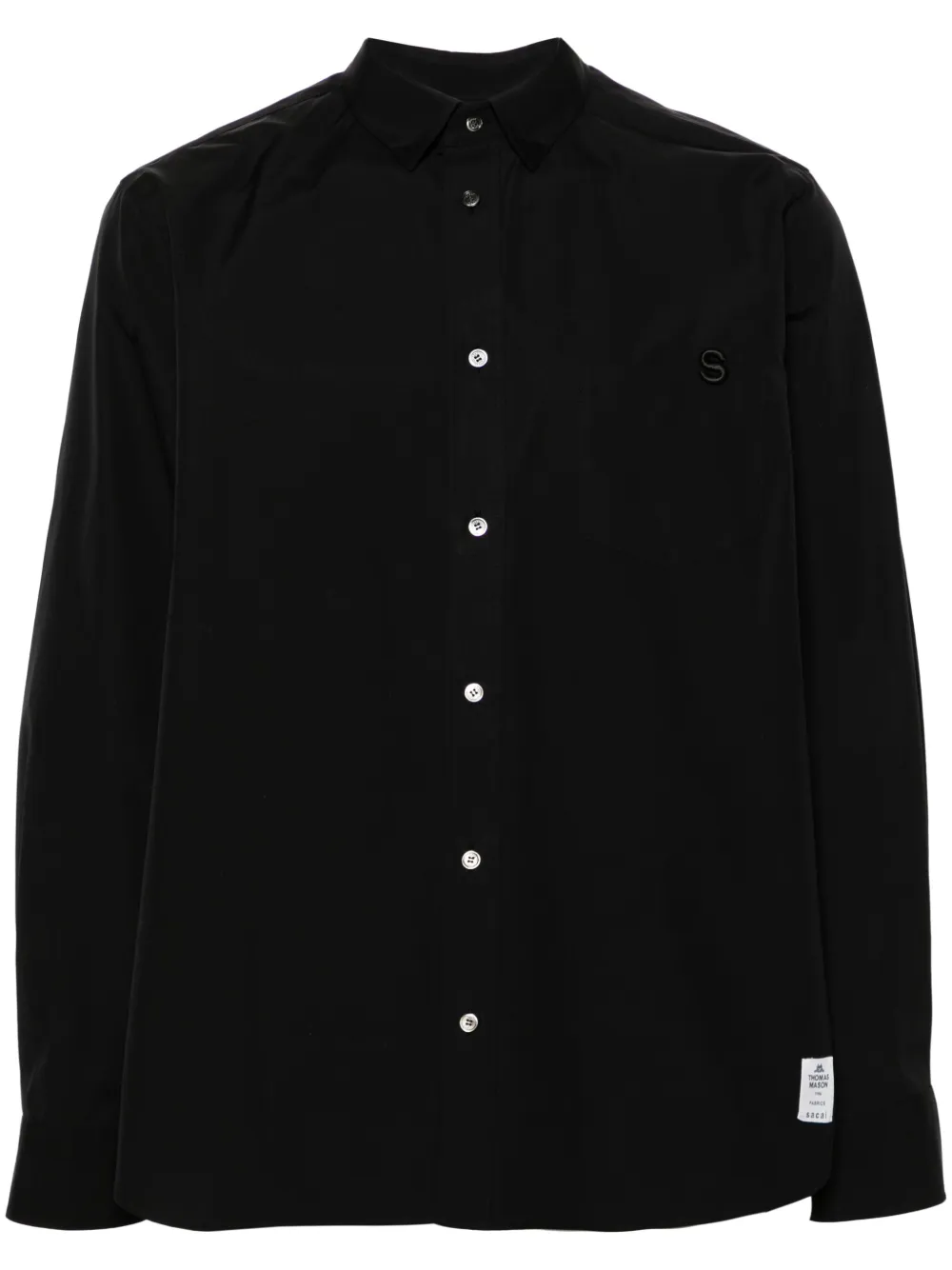 

Поплиновая рубашка с вышитым логотипом SACAI, черный