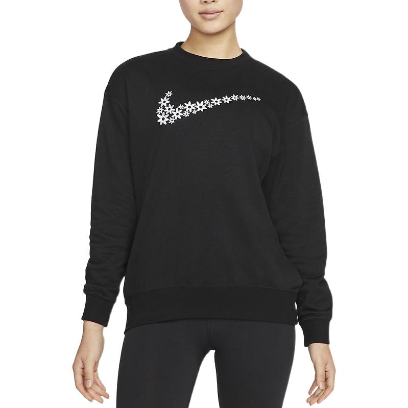 Худи (WMNS) Nike Flowers Logo Printing Round Neck Fleece Lined Long Sleeves Pullover Black Hoodie — фото 2
