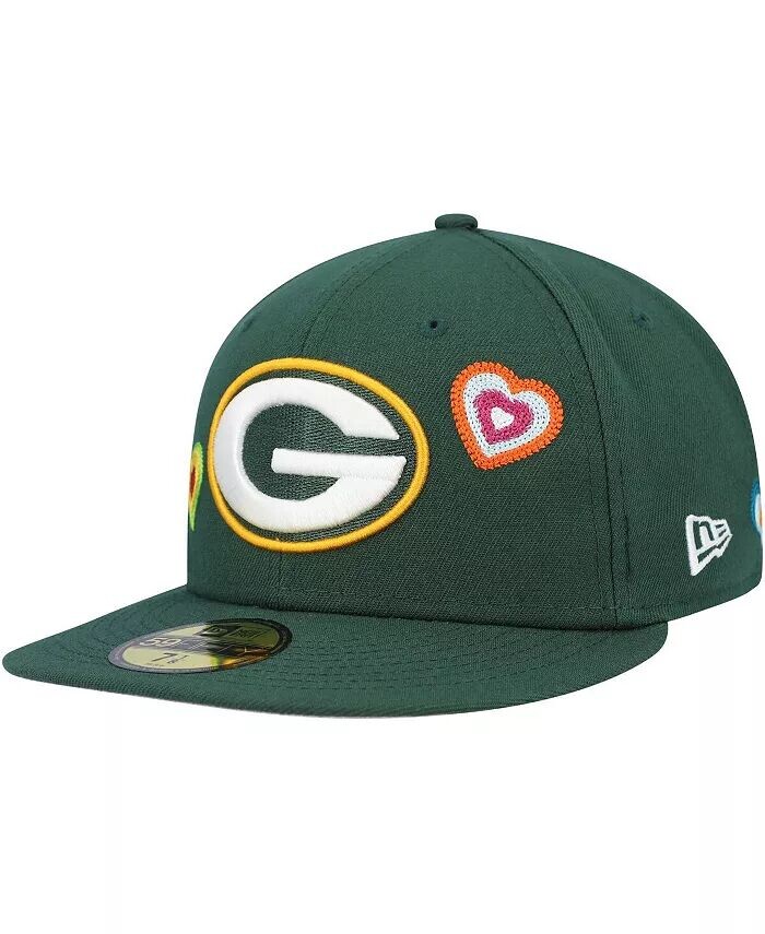

Мужская зеленая приталенная шляпа Green Bay Packers Chain Stitch Heart 59FIFTY New Era, зеленый