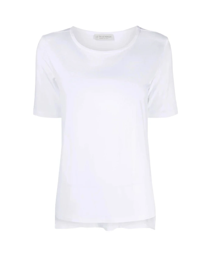 

Белая футболка с короткими рукавами и асимметричным низом. Le Tricot Perugia, белый