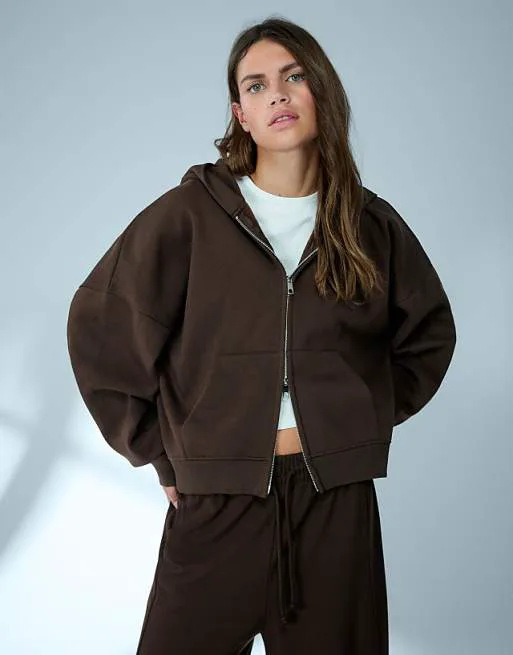 

Коричневая толстовка на молнии Bershka Oversize