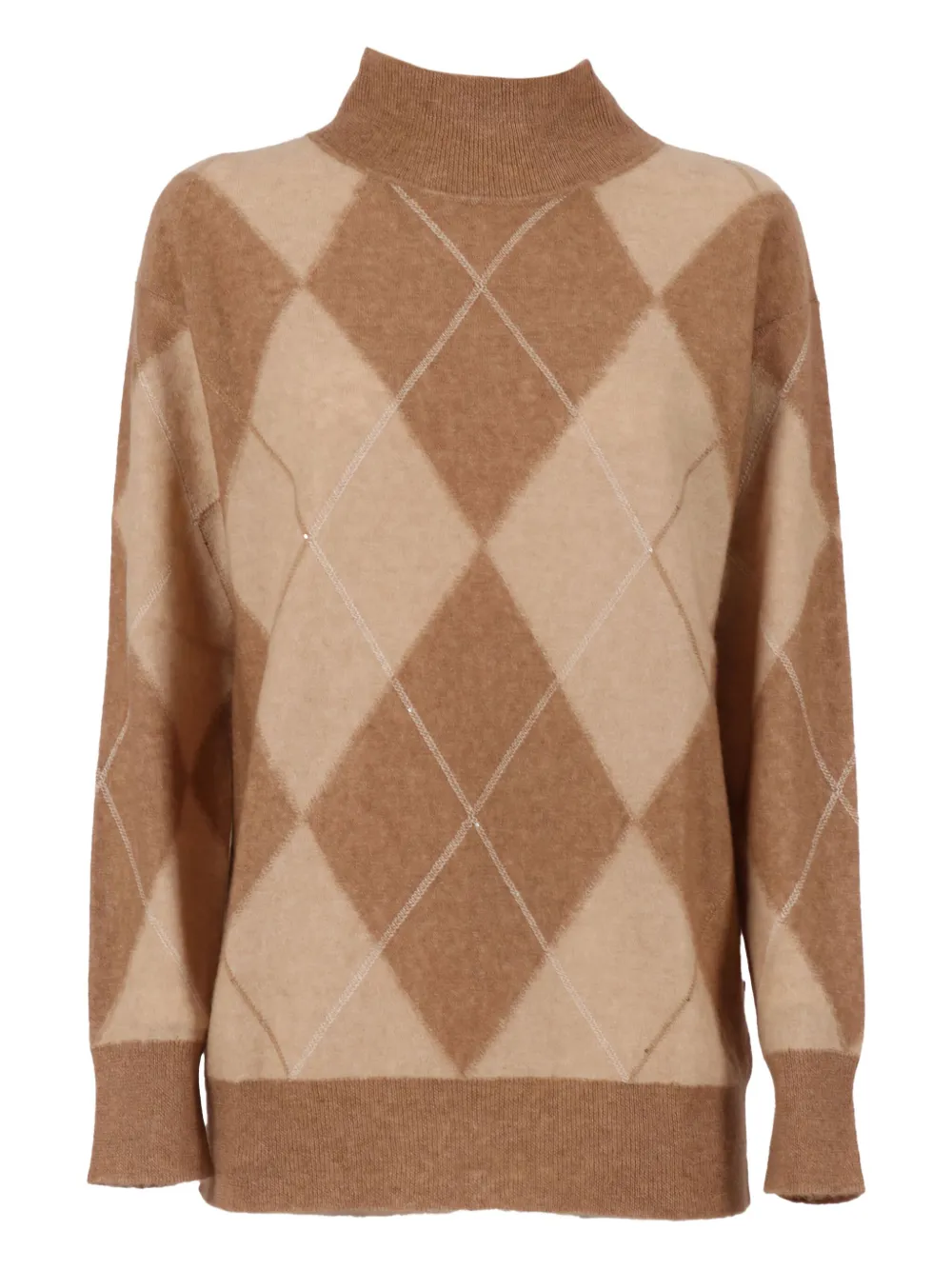 

Свитер с высоким воротником и узором аргайл Lorena Antoniazzi, коричневый