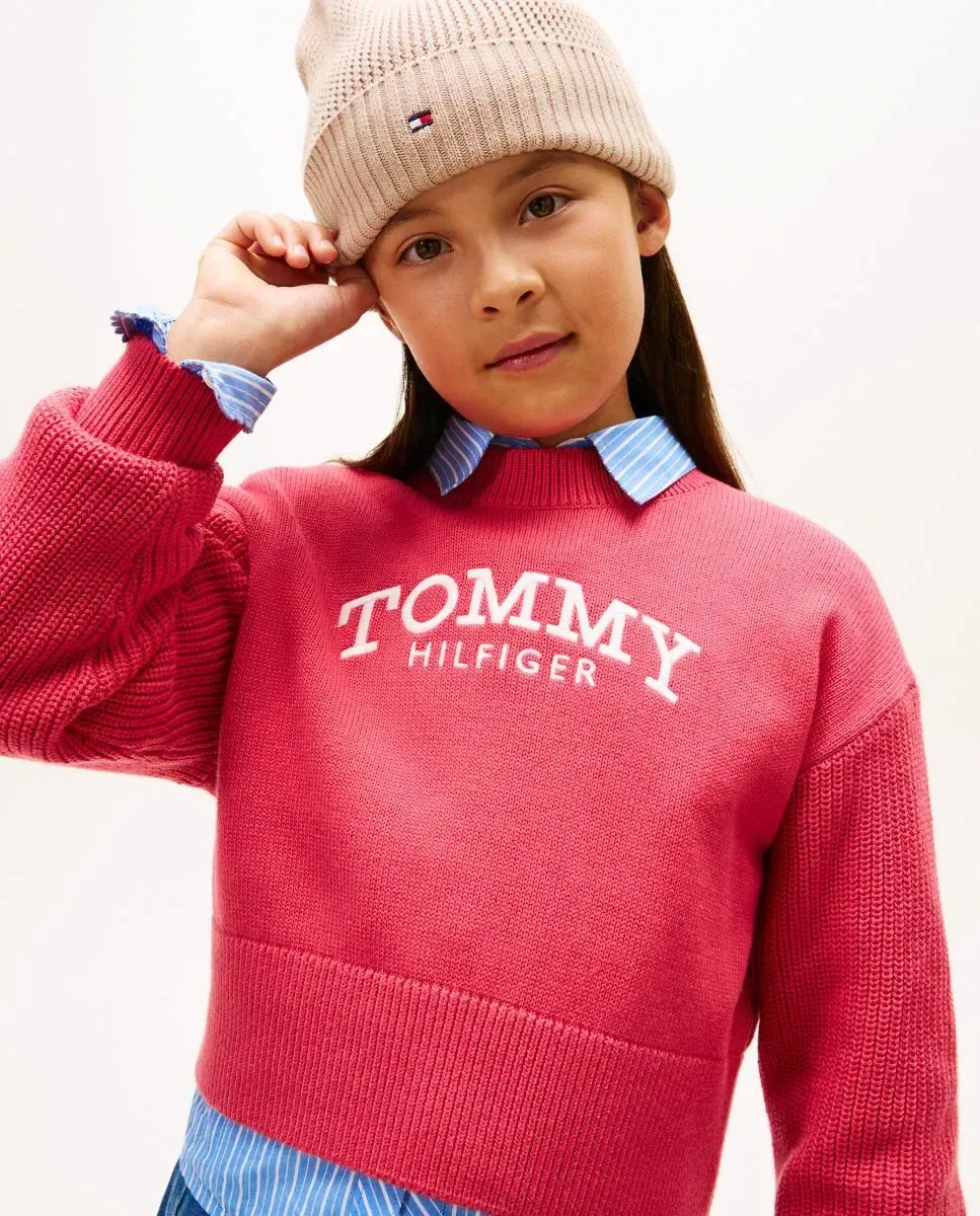Детский джемпер с вышитым логотипом Tommy Hilfiger, розовый — фото 3