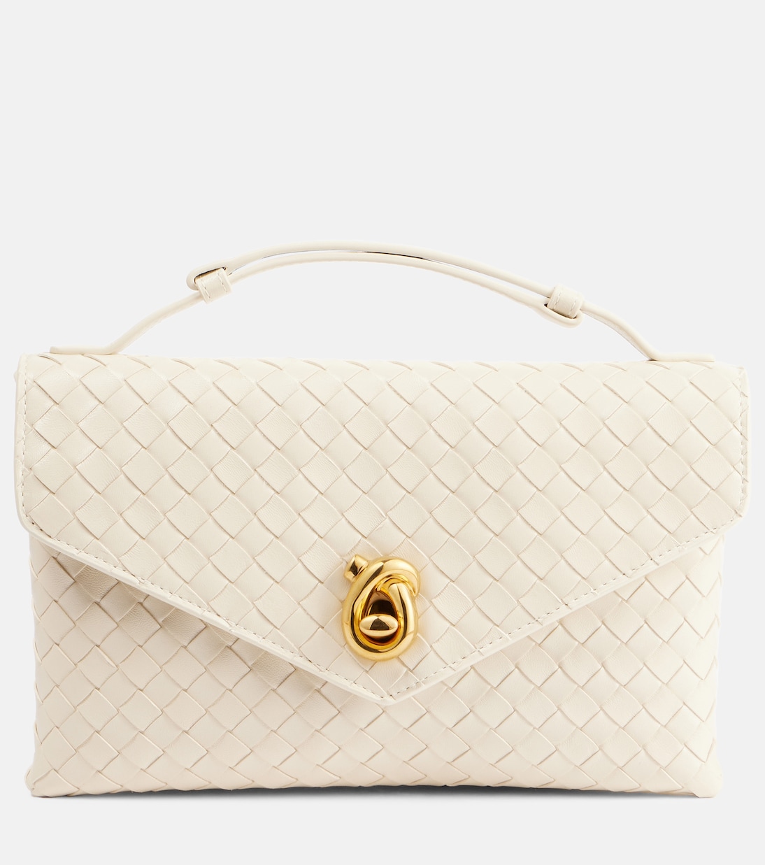 

Кожаная сумка-кроссбоди Intrecciato с узловым замком Bottega Veneta, Sea Salt-M Brass