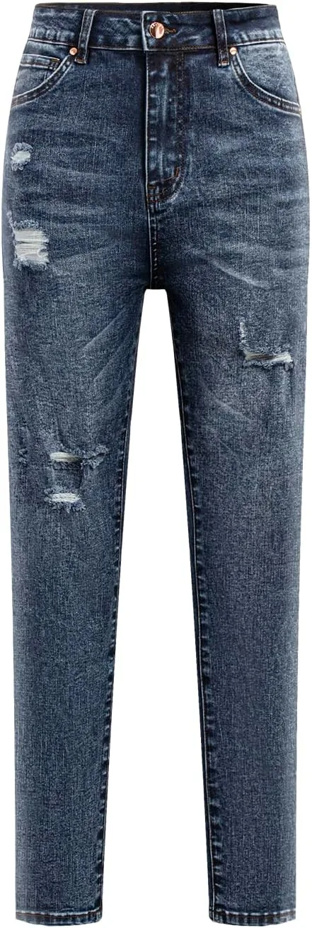 

Женские джинсы High Waist Skinny с потертостями, растягивающиеся