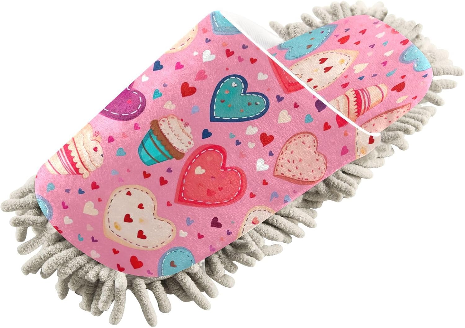 

Яркие домашние тапочки с рисунком сердца и кекса из микрофибры, мужские и женские моющиеся тапочки-швабры, тапочки для уборки пыли, скользящие тапочки для уборки Boesi, initial