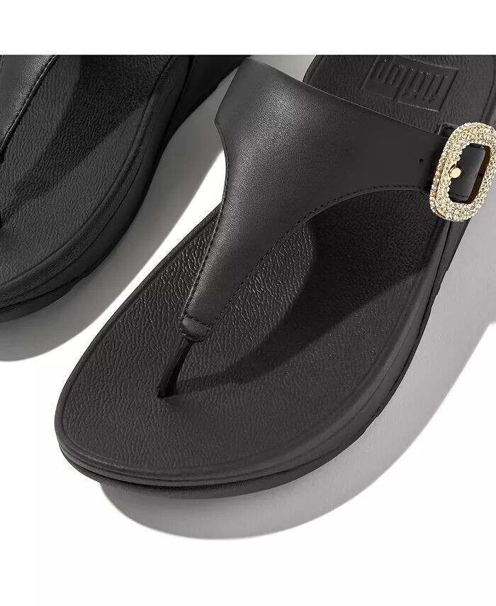 Женские кожаные сандалии Lulu с пряжкой и кристаллами на носке FitFlop, черный — фото 3