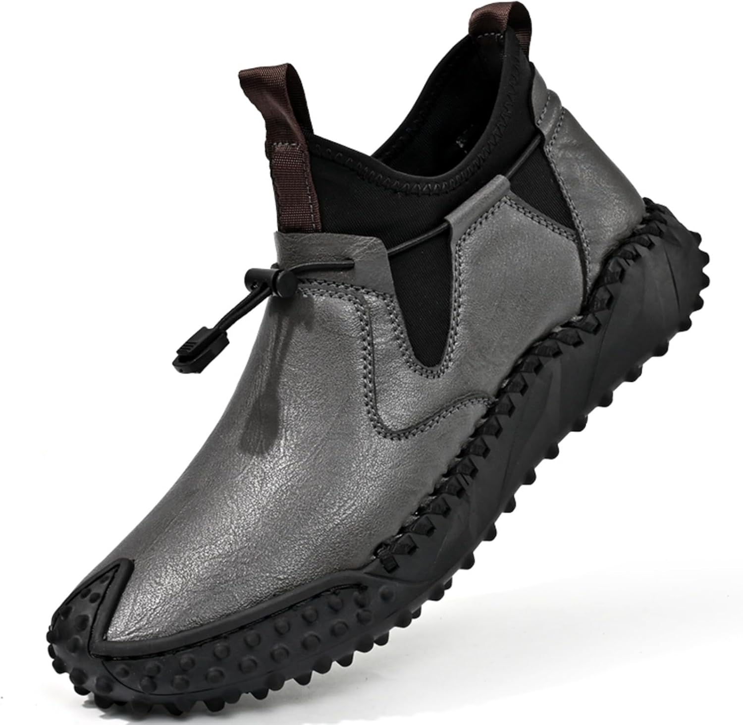 

Мужские походные кожаные ботинки Kelibasi с противоскользящей подошвой, регулируемыми эластичными ремнями и шнурком - прочные, для повседневного ношения на улице, серый