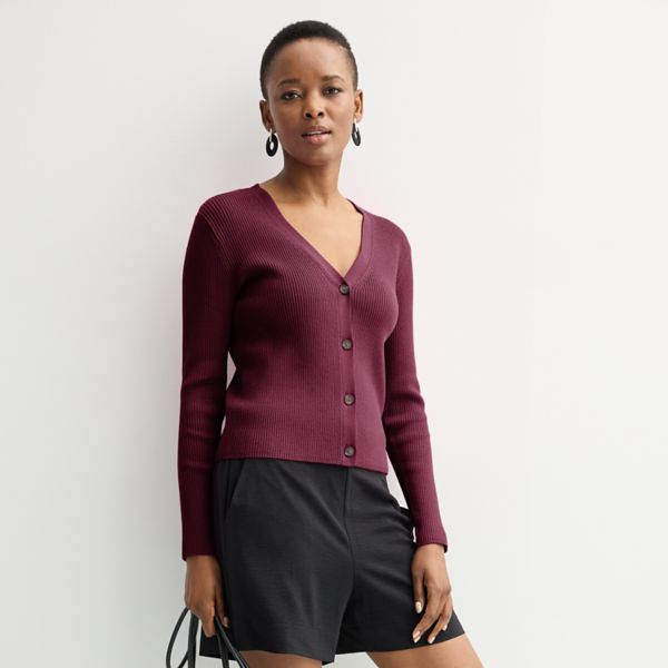 

Миниатюрный вязаный кардиган с V-образным вырезом Nine West, цвет maddie plum