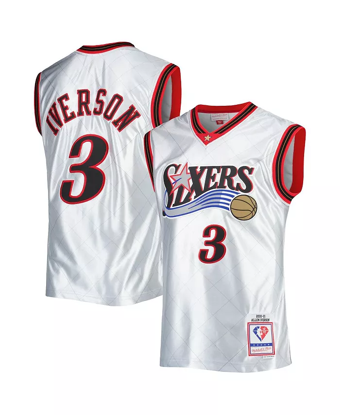 

Мужская баскетбольная майка Allen Iverson Philadelphia 76ers Hardwood Classics 75th Anniversary Swingman, сезон 2000-01, коллекция Platinum Mitchell & Ness
