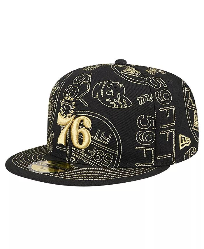 

Мужская черная приталенная шляпа Philadelphia 76ers 59FIFTY Day со сплошным принтом и трафаретом New Era, черный