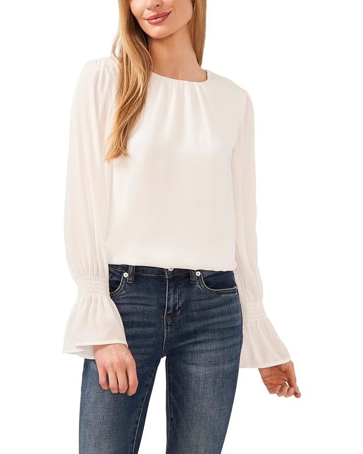 

Блуза CeCe Long Sleeve Smocked Cuff Ruffle, цвет New Ivory