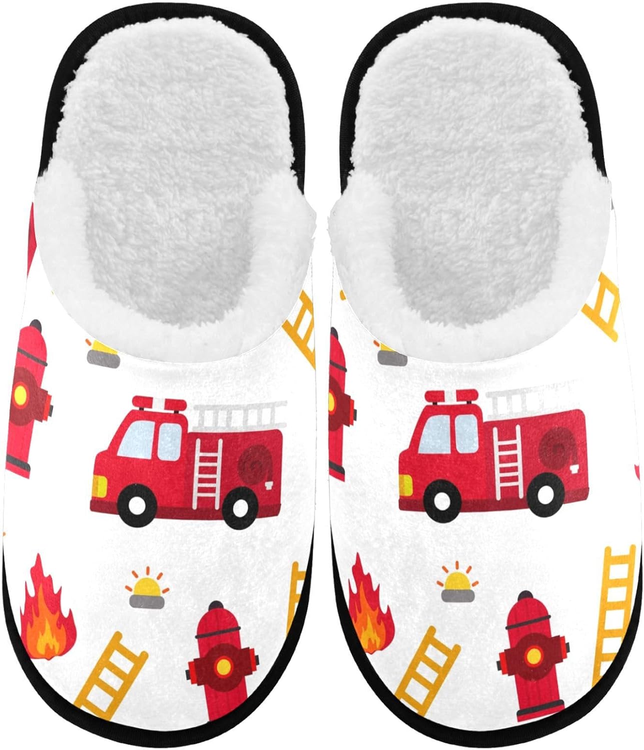 

Тапочки visesunny для женщин и мужчин, стильные зимние теплые домашние тапочки из хлопка с эффектом памяти и мягкой плюшевой флисовой подкладкой, домашние тапочки без шнурков для девочек, обувь для дома и улицы, Fire Truck