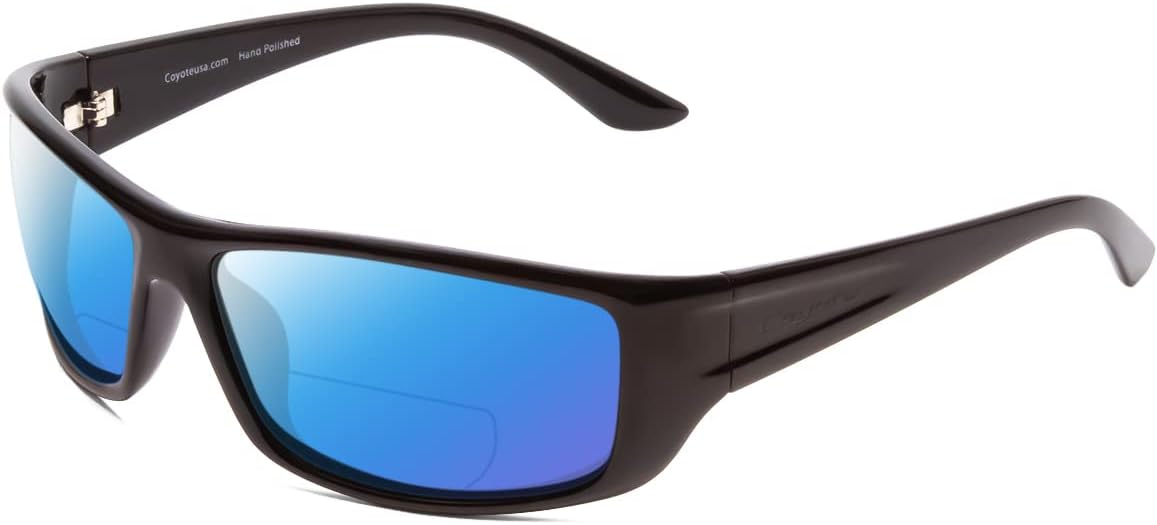 

Солнцезащитные очки Coyote P-59 с поляризацией или бифокальными линзами | Универсальные очки для чтения | Обеспечивают четкость изображения, Gloss Black Frame/Blue Mirror Lens