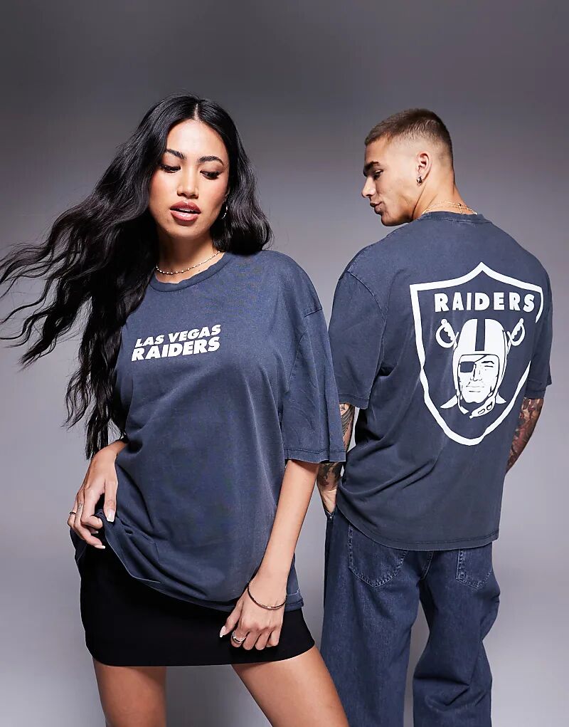 

Футболка унисекс свободного кроя с принтом NFL Raiders черного цвета ASOS DESIGN