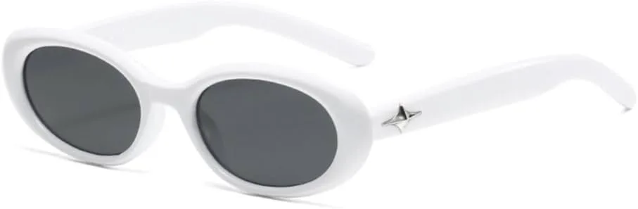 

Классические винтажные овальные солнцезащитные очки для женщин, маленькие овальные солнцезащитные очки, ретро-солнцезащитные очки для мужчин с заклепками MTZJH, White