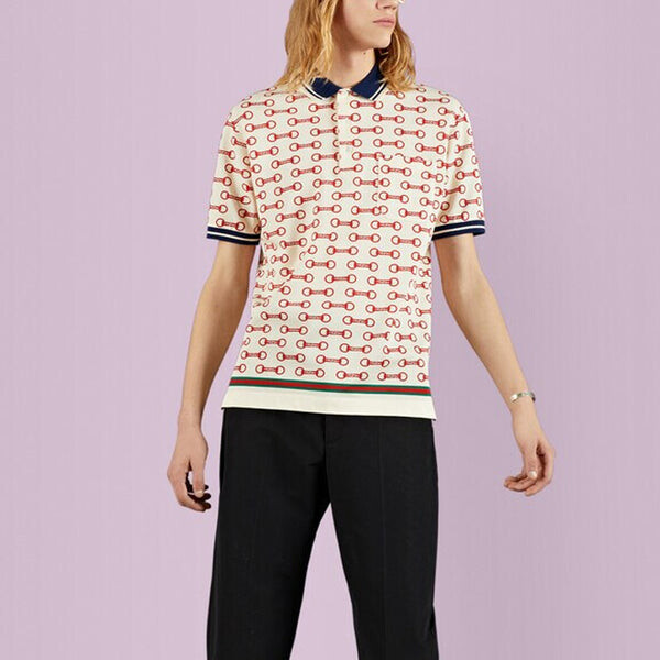 Рубашка поло horsebit print cotton polo shirt 'white' Gucci, белый — фото 2