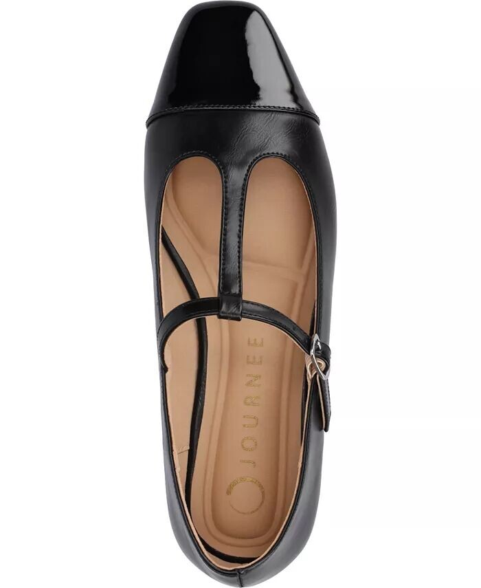 Женские туфли-лодочки Theah T-Strap Cap Toe Mary Jane Flats Journee Collection, черный — фото 4